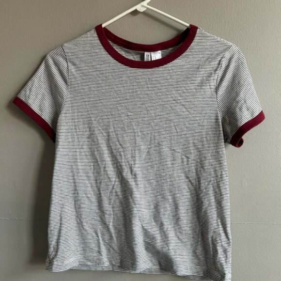 H&M grey and black striped t shirt - size medium - Picture 1 of 2